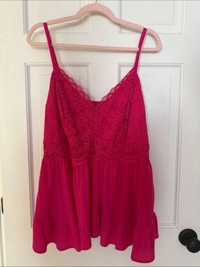 torrid Fuchsia Lace-Trim Spaghetti Strap Top size 1